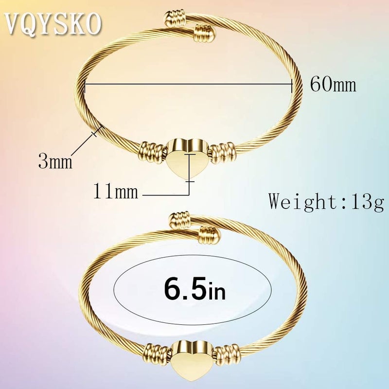VQYSKO Silver Heart Initials Bracelet-A-Z Stainless Steel Engraved Charm Bracelet, Woman Jewelry Birthday Festival Gift - Image 4